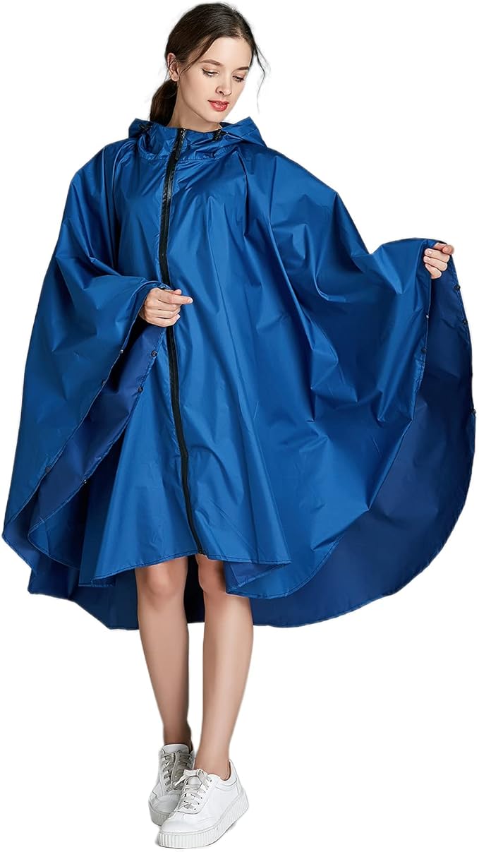 女士时尚防水雨披 coloful 印花雨衣,带兜帽和拉链